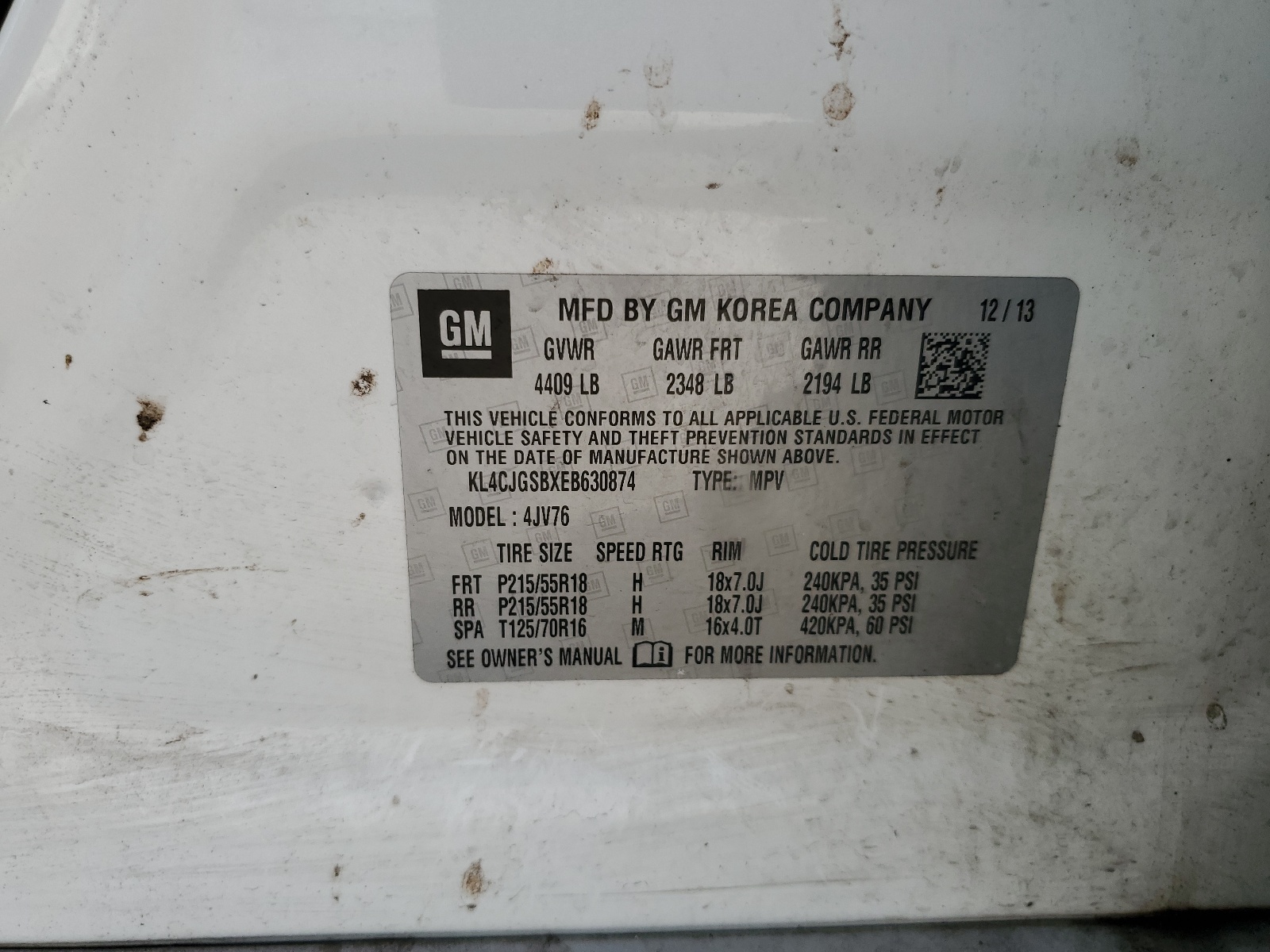 KL4CJGSBXEB630874 2014 Buick Encore