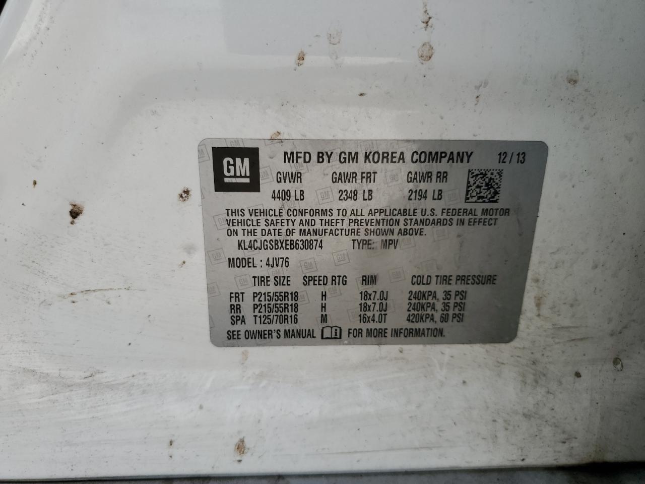 2014 Buick Encore VIN: KL4CJGSBXEB630874 Lot: 66128304