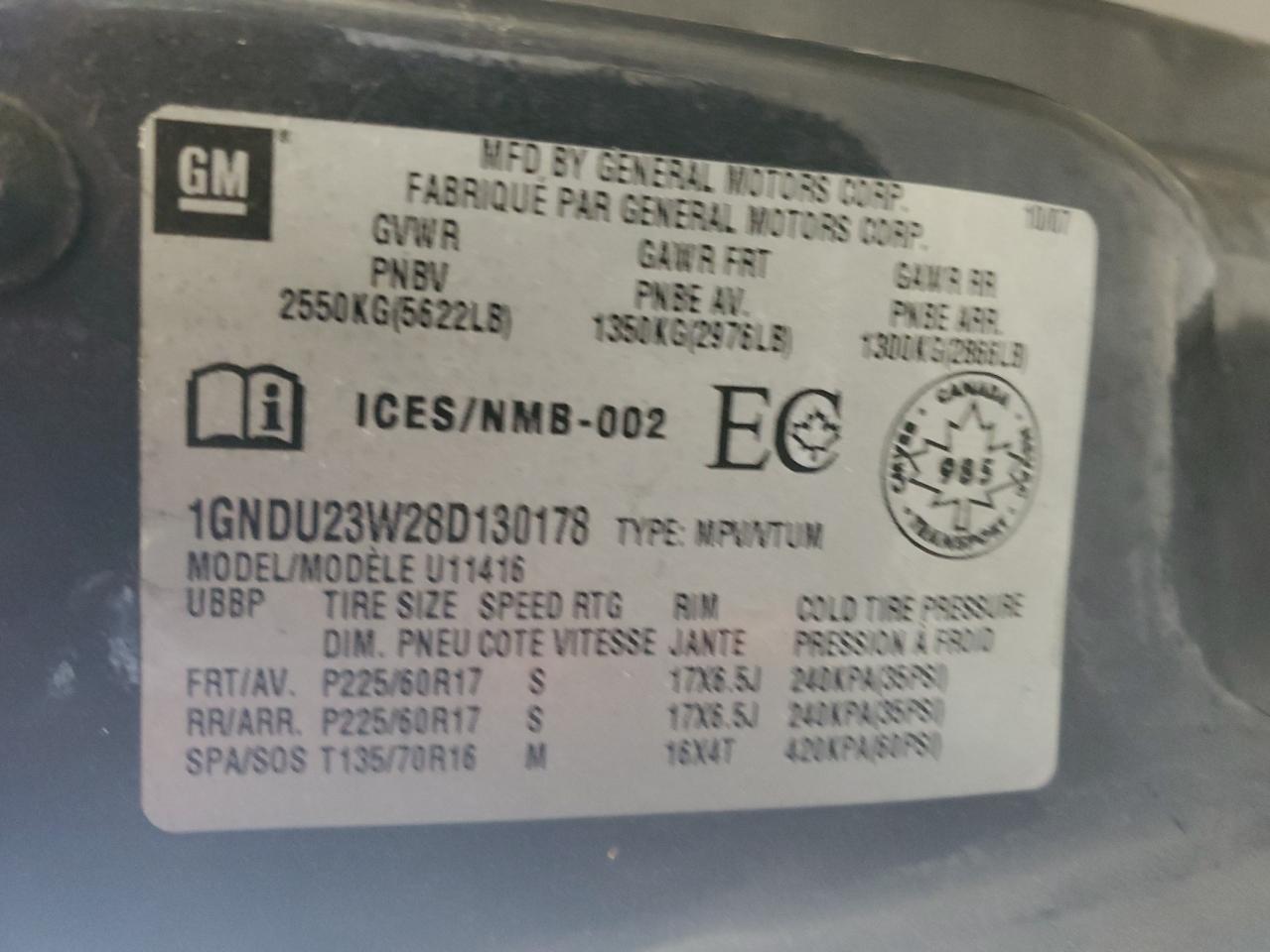 1GNDU23W28D130178 2008 Chevrolet Uplander Ls