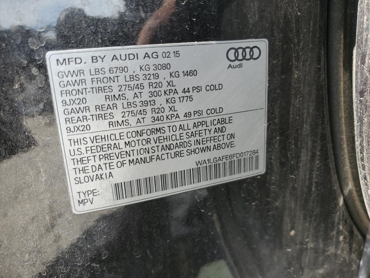 WA1LGAFE6FD017284 2015 Audi Q7 Premium Plus