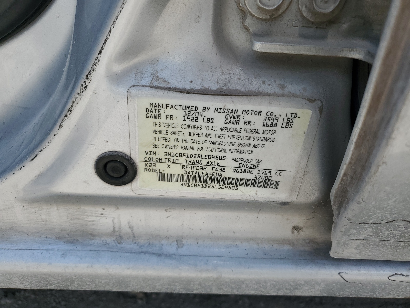 3N1CB51D25L504505 2005 Nissan Sentra 1.8