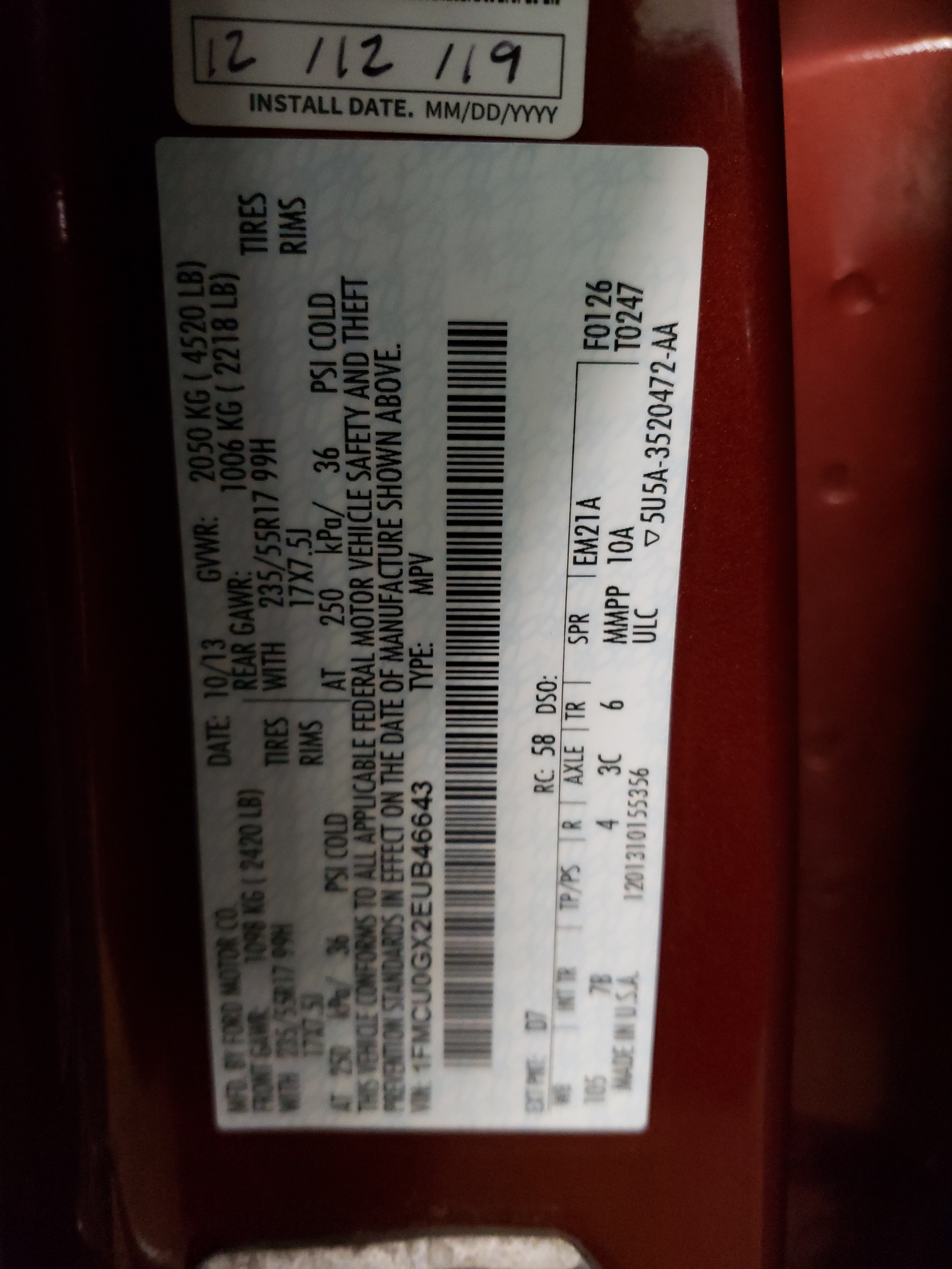 1FMCU0GX2EUB46643 2014 Ford Escape Se