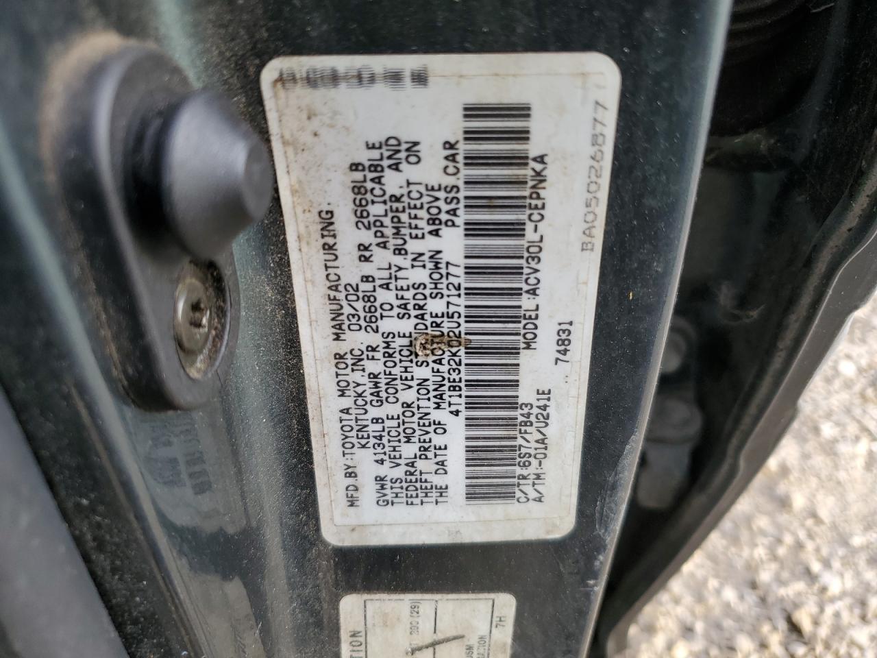 4T1BE32K02U571277 2002 Toyota Camry Le