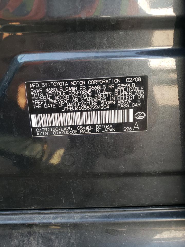 2008 Lexus Es 350 VIN: JTHBJ46G582224204 Lot: 65808634