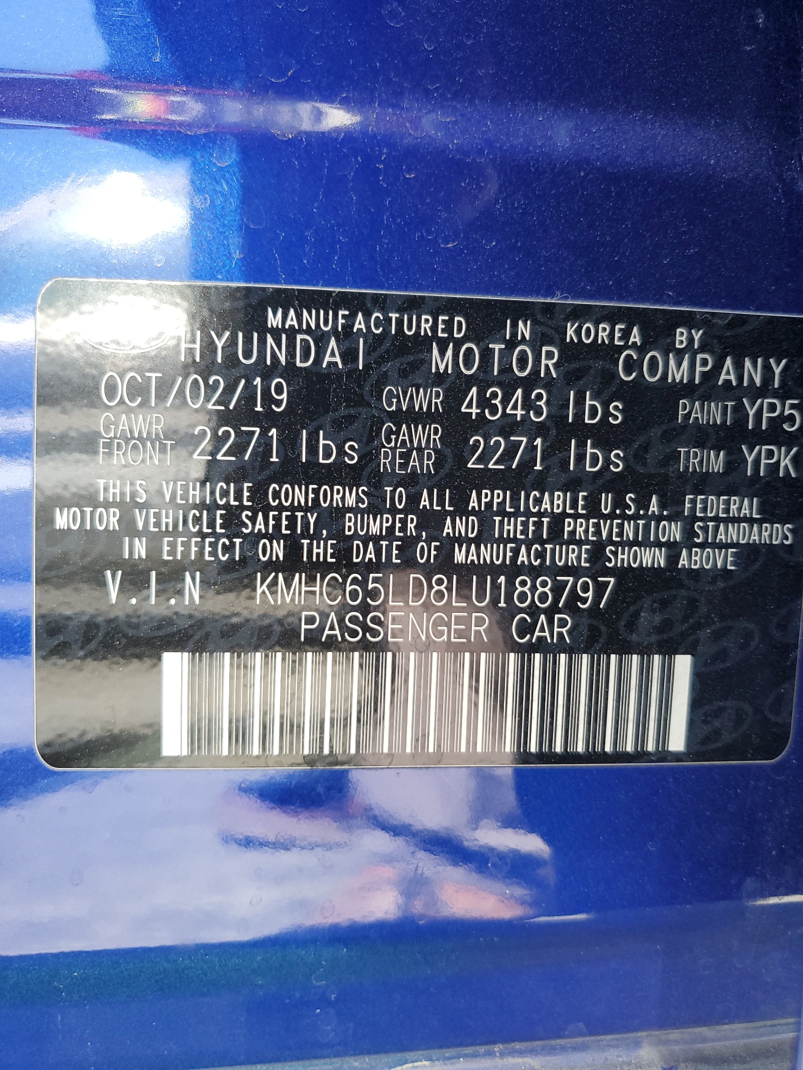 KMHC65LD8LU188797 2020 Hyundai Ioniq Se