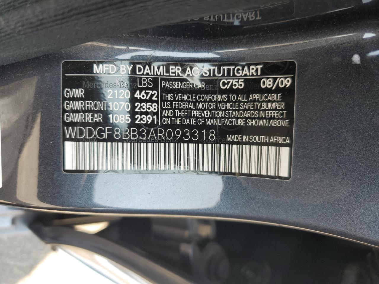 2010 Mercedes-Benz C 300 4Matic VIN: WDDGF8BB3AR093318 Lot: 65224594