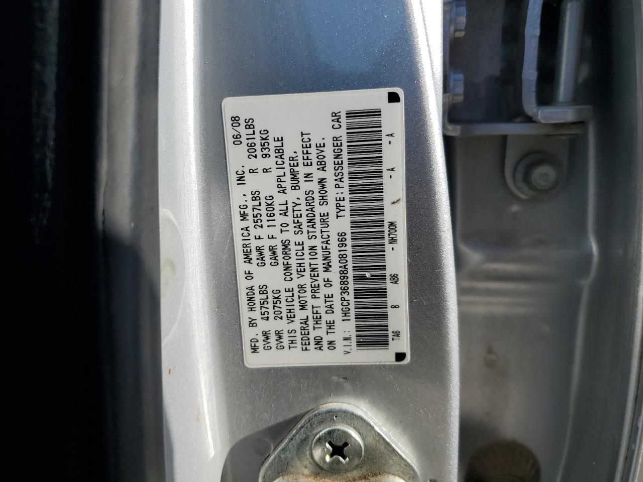 1HGCP36898A081966 2008 Honda Accord Exl