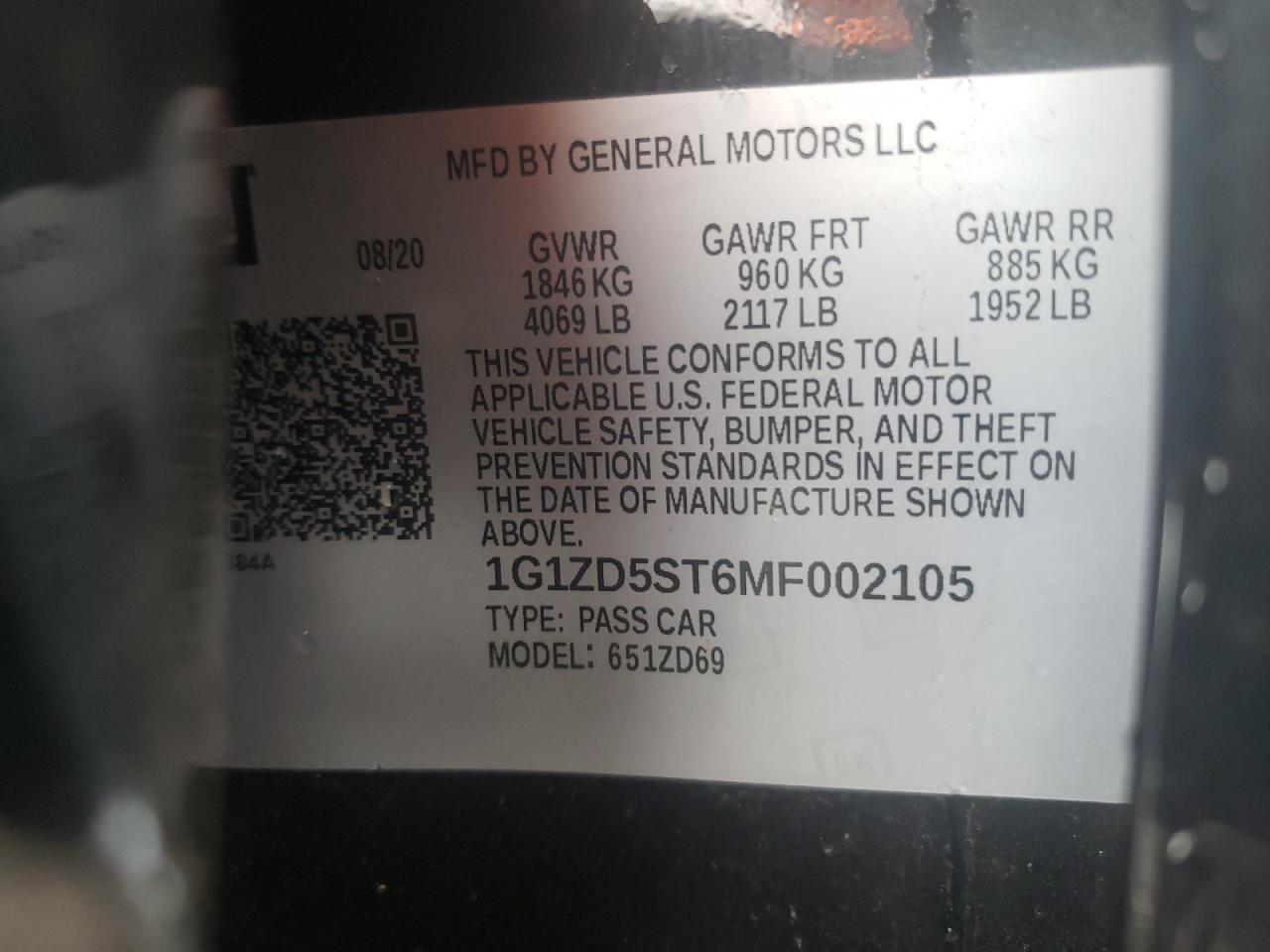 1G1ZD5ST6MF002105 CHEVROLET MALIBU 2021