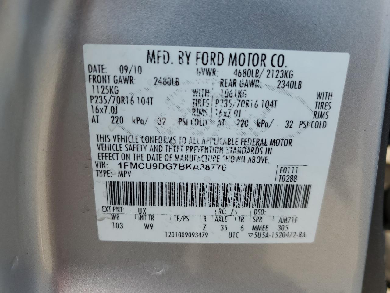 1FMCU9DG7BKA38776 2011 Ford Escape Xlt