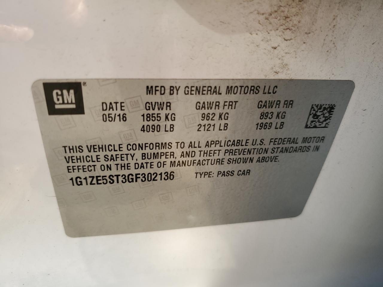 1G1ZE5ST3GF302136 2016 CHEVROLET MALIBU - Image 12