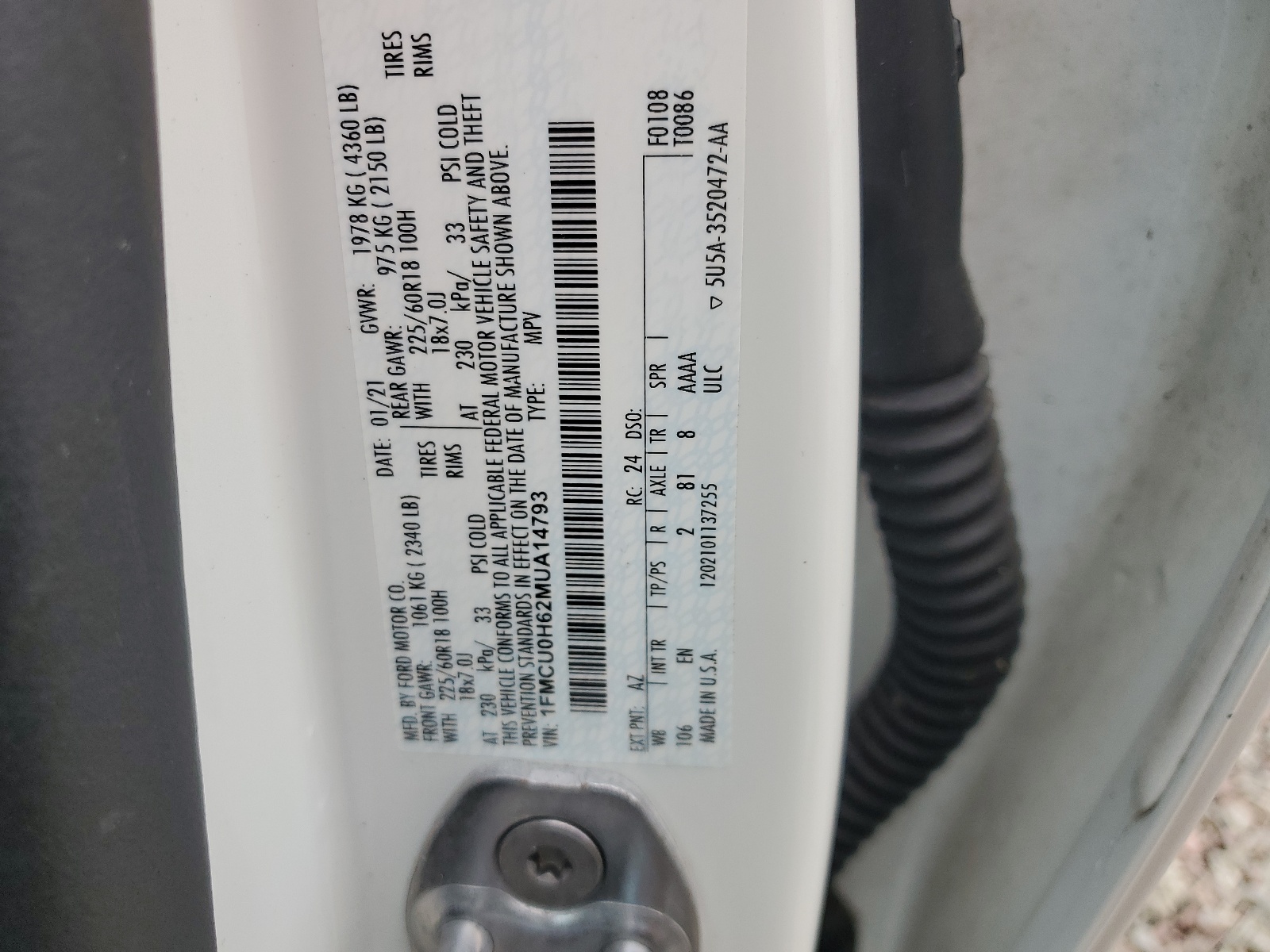 1FMCU0H62MUA14793 2021 Ford Escape Sel