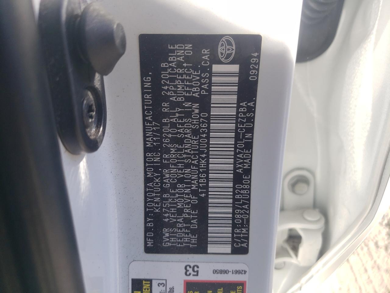 4T1B61HK4JU043670 2018 TOYOTA CAMRY - Image 12