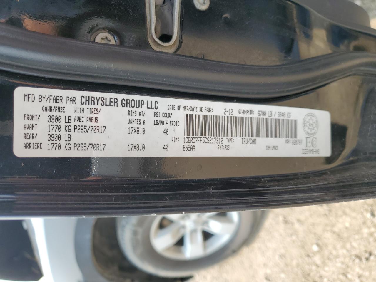 2012 Dodge Ram 1500 St VIN: 1C6RD7FP5CS217312 Lot: 66509474