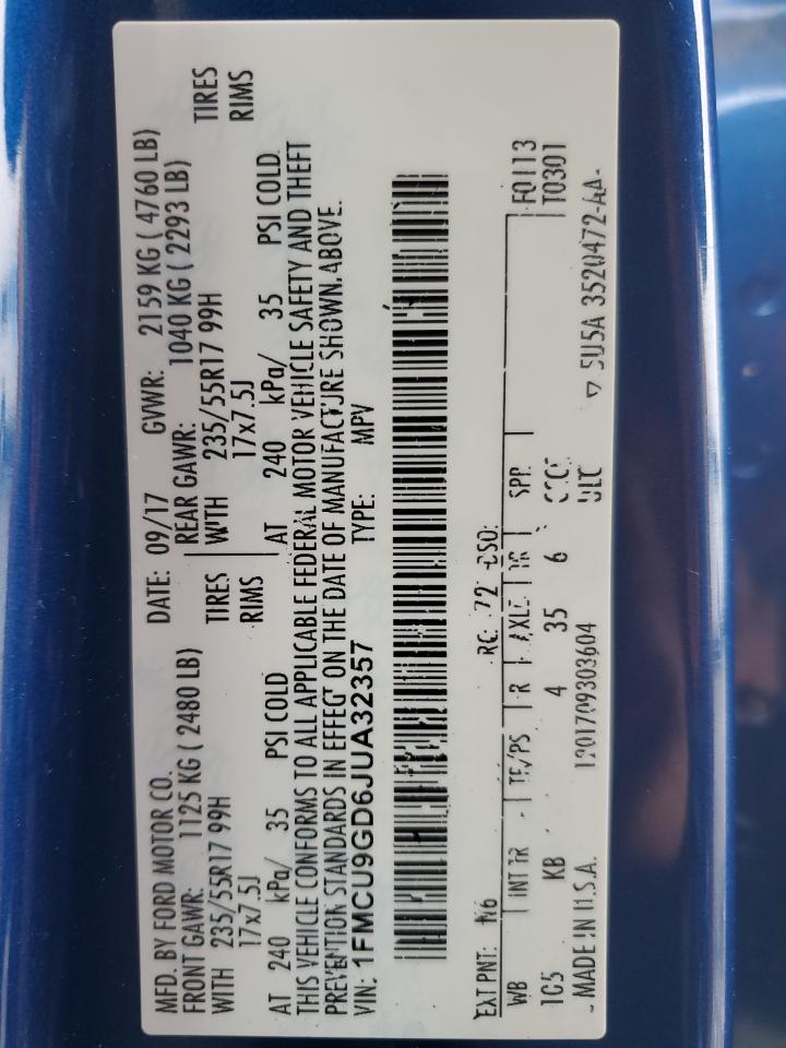 2018 Ford Escape Se VIN: 1FMCU9GD6JUA32357 Lot: 66754004