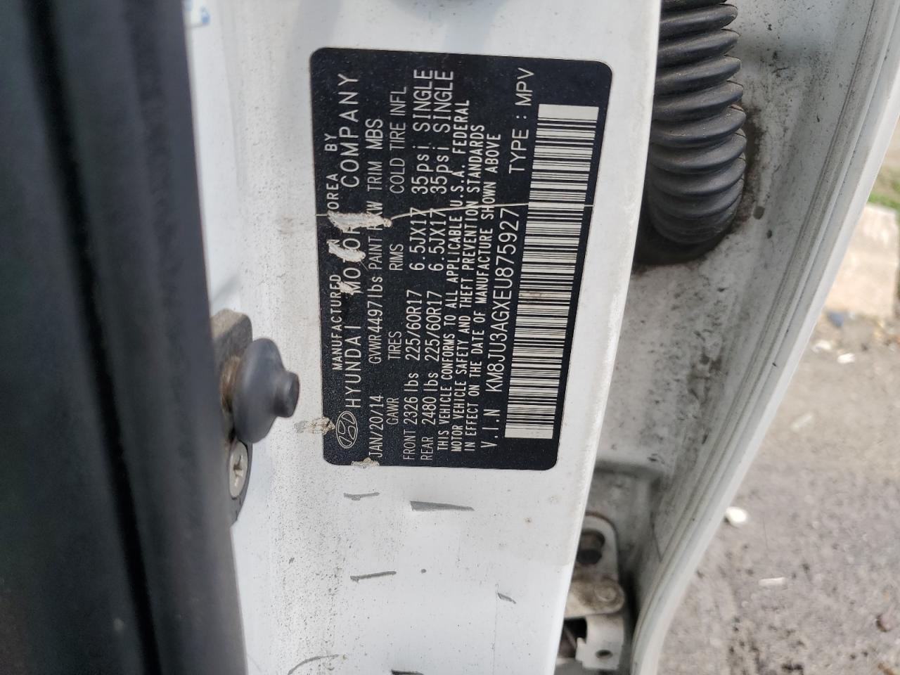 2014 Hyundai Tucson Gls VIN: KM8JU3AGXEU875927 Lot: 66508224