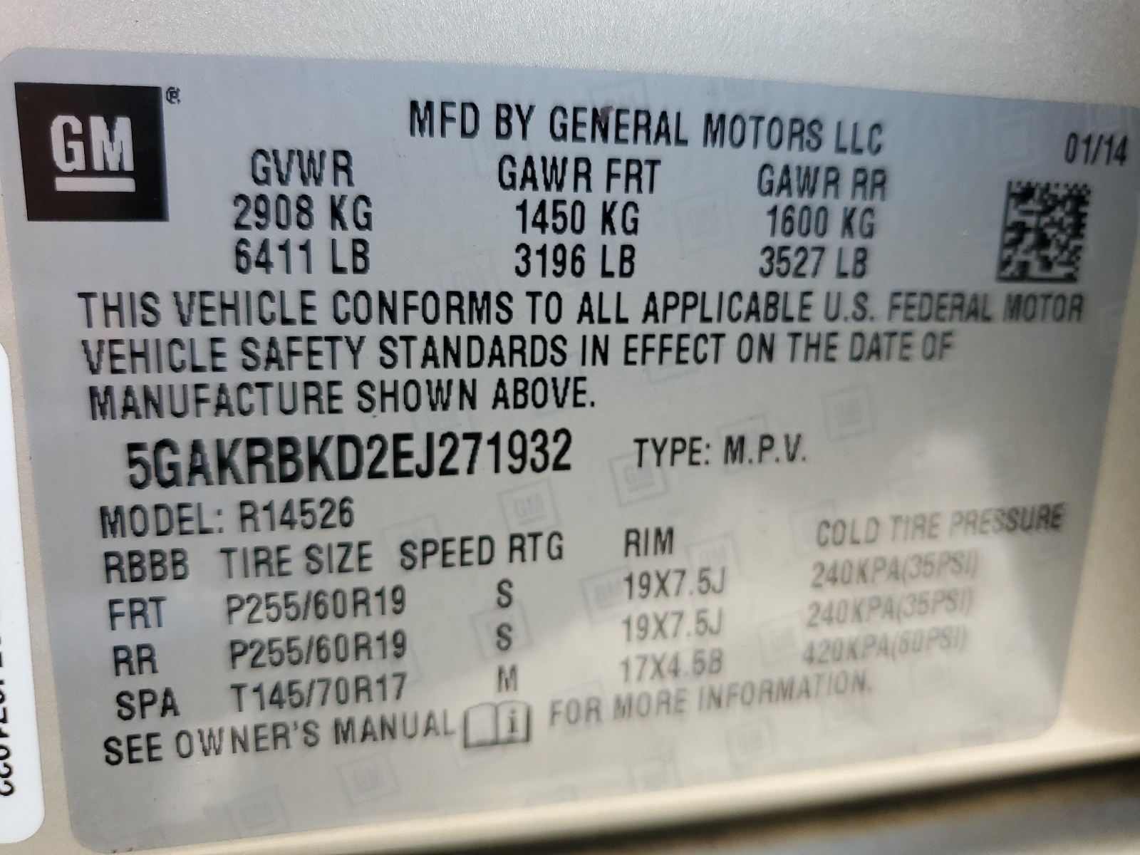 5GAKRBKD2EJ271932 2014 Buick Enclave