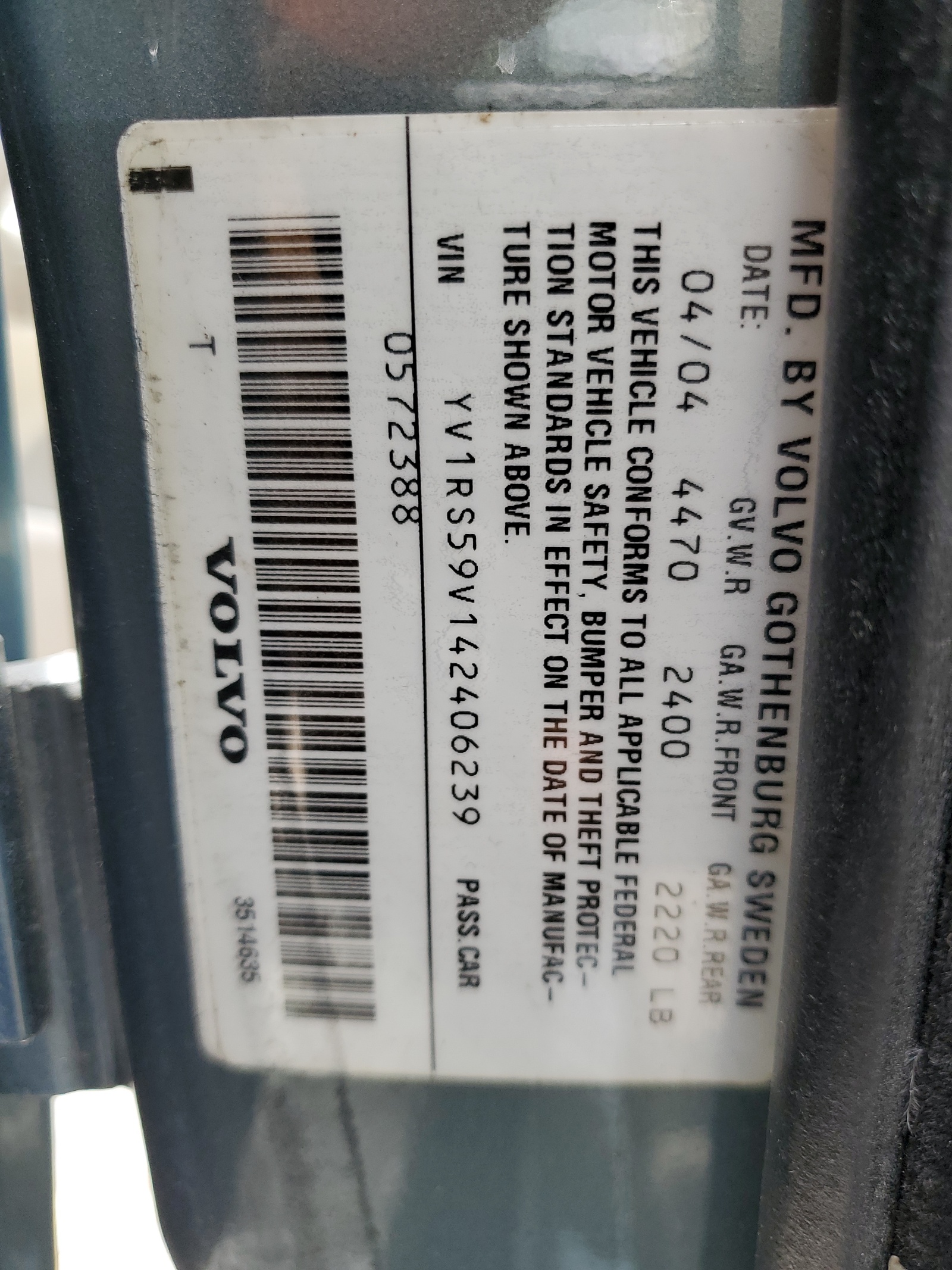 YV1RS59V142406239 2004 Volvo S60 2.5T