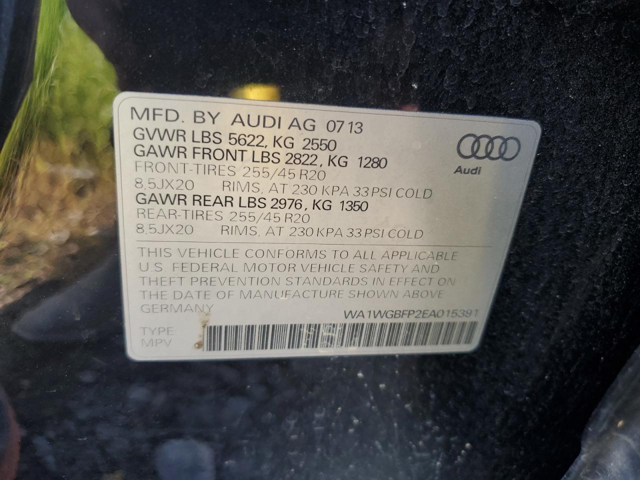 WA1WGBFP2EA015391 2014 Audi Q5 Prestige