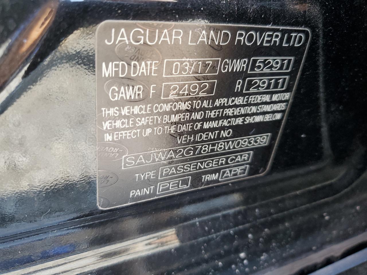 2017 Jaguar Xjl Portfolio VIN: SAJWA2G78H8W09339 Lot: 65172384