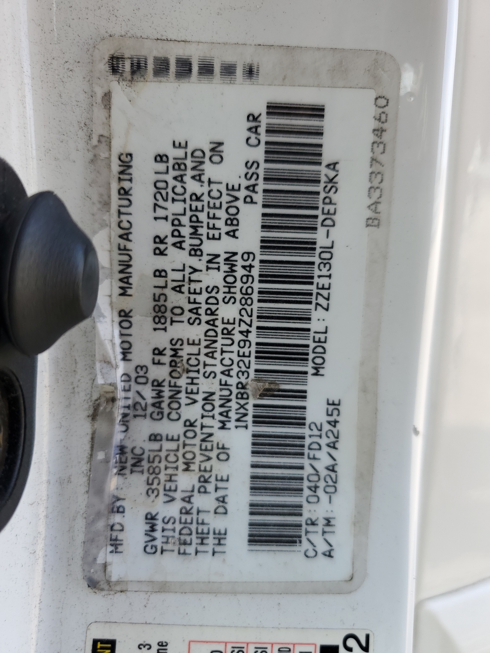 1NXBR32E94Z286949 2004 Toyota Corolla Ce