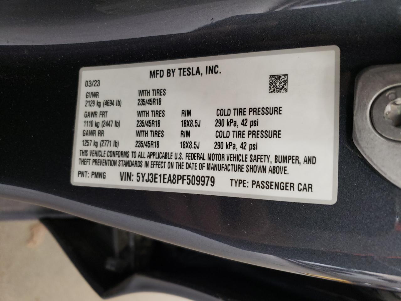 5YJ3E1EA8PF509979 2023 Tesla Model 3