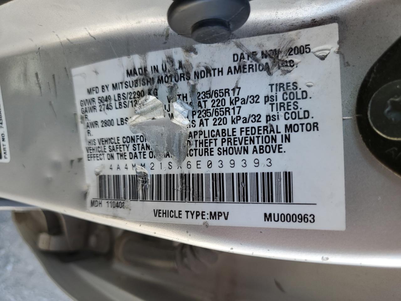 2006 Mitsubishi Endeavor Ls VIN: 4A4MM21SX6E039393 Lot: 66883444