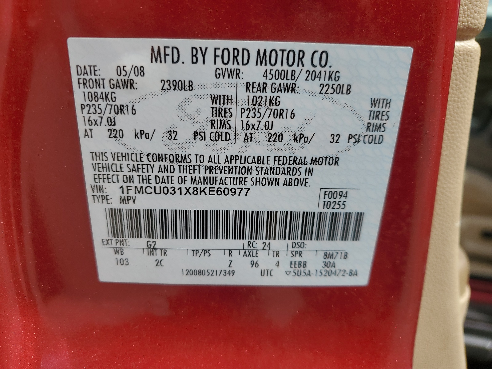 1FMCU031X8KE60977 2008 Ford Escape Xlt