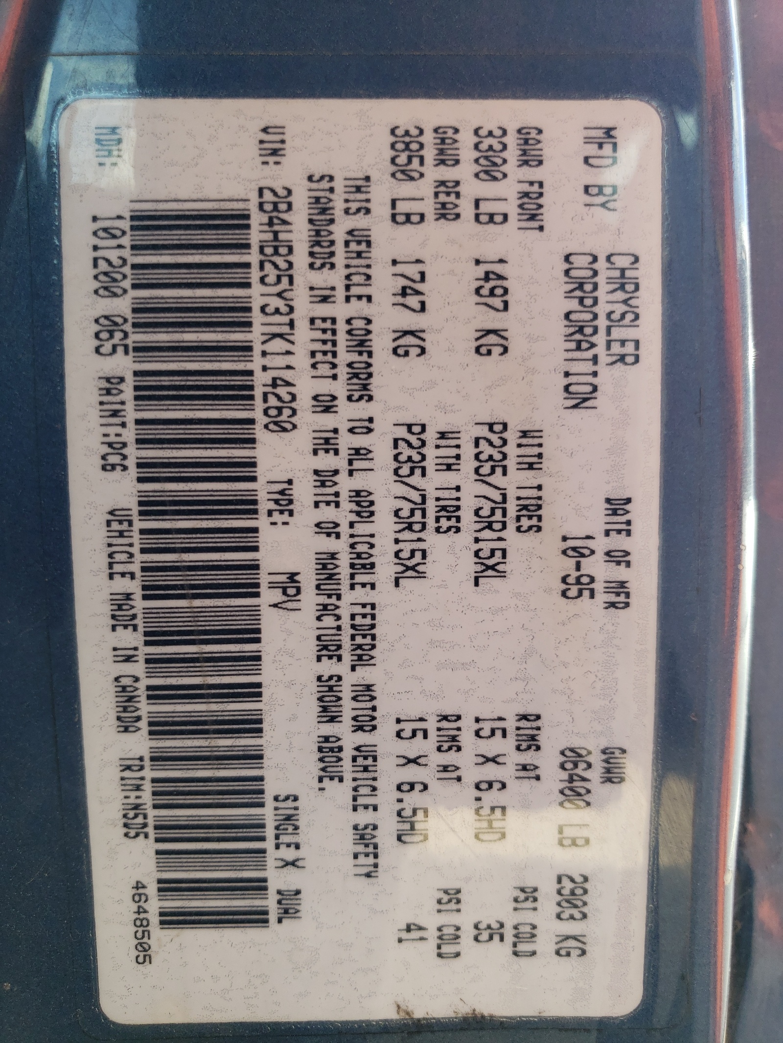 2B4HB25Y3TK114260 1996 Dodge Ram Wagon B2500