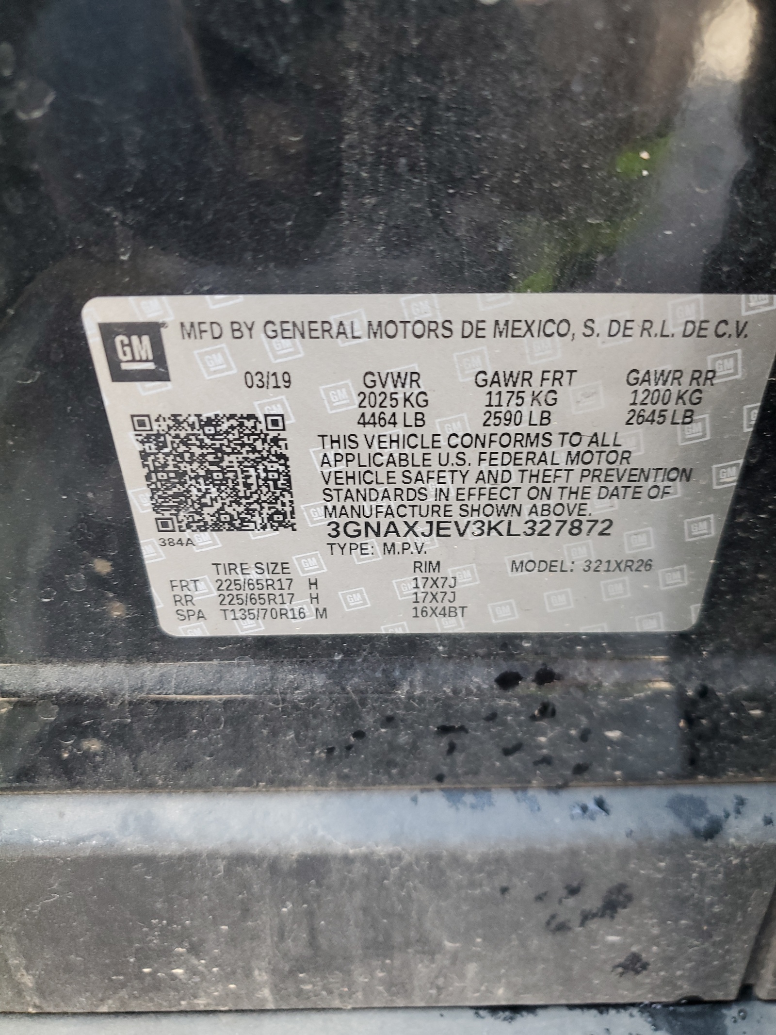 3GNAXJEV3KL327872 2019 Chevrolet Equinox Lt