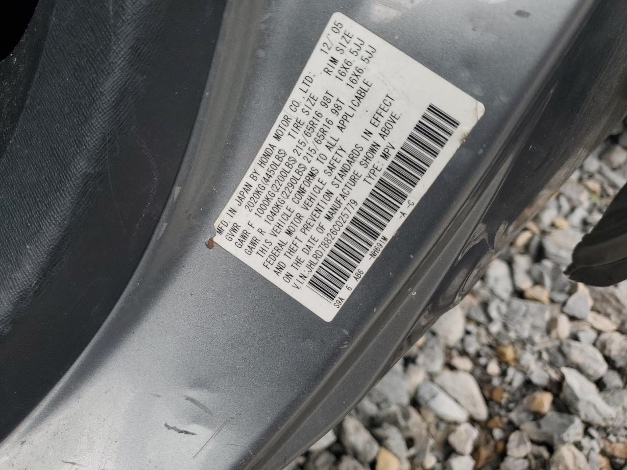 2006 Honda Cr-V Ex VIN: JHLRD78826C025779 Lot: 68117174