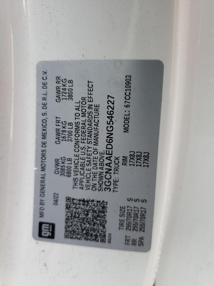 2022 Chevrolet Silverado C1500 VIN: 3GCNAAED6NG546227 Lot: 66331584