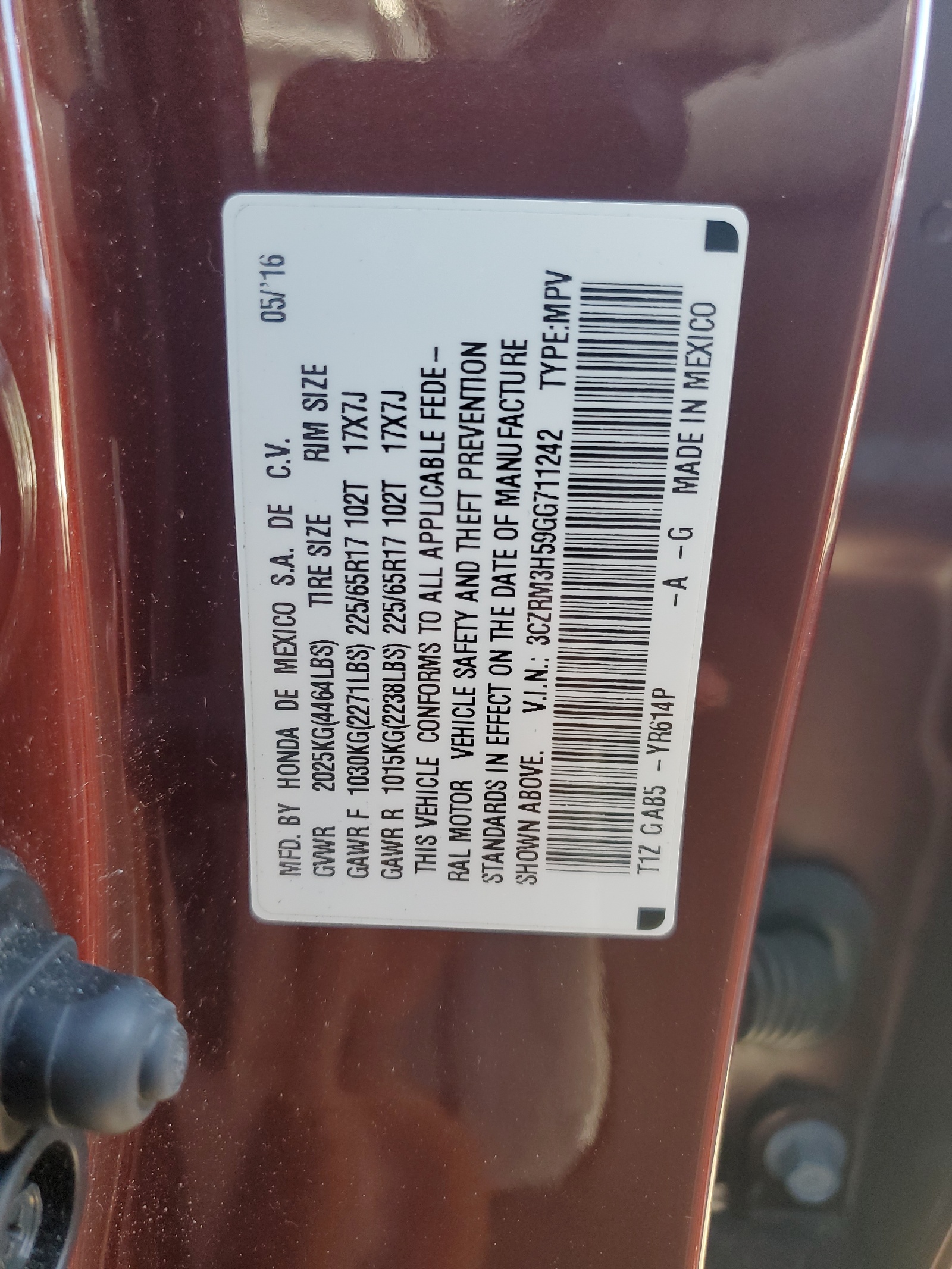 3CZRM3H59GG711242 2016 Honda Cr-V Ex