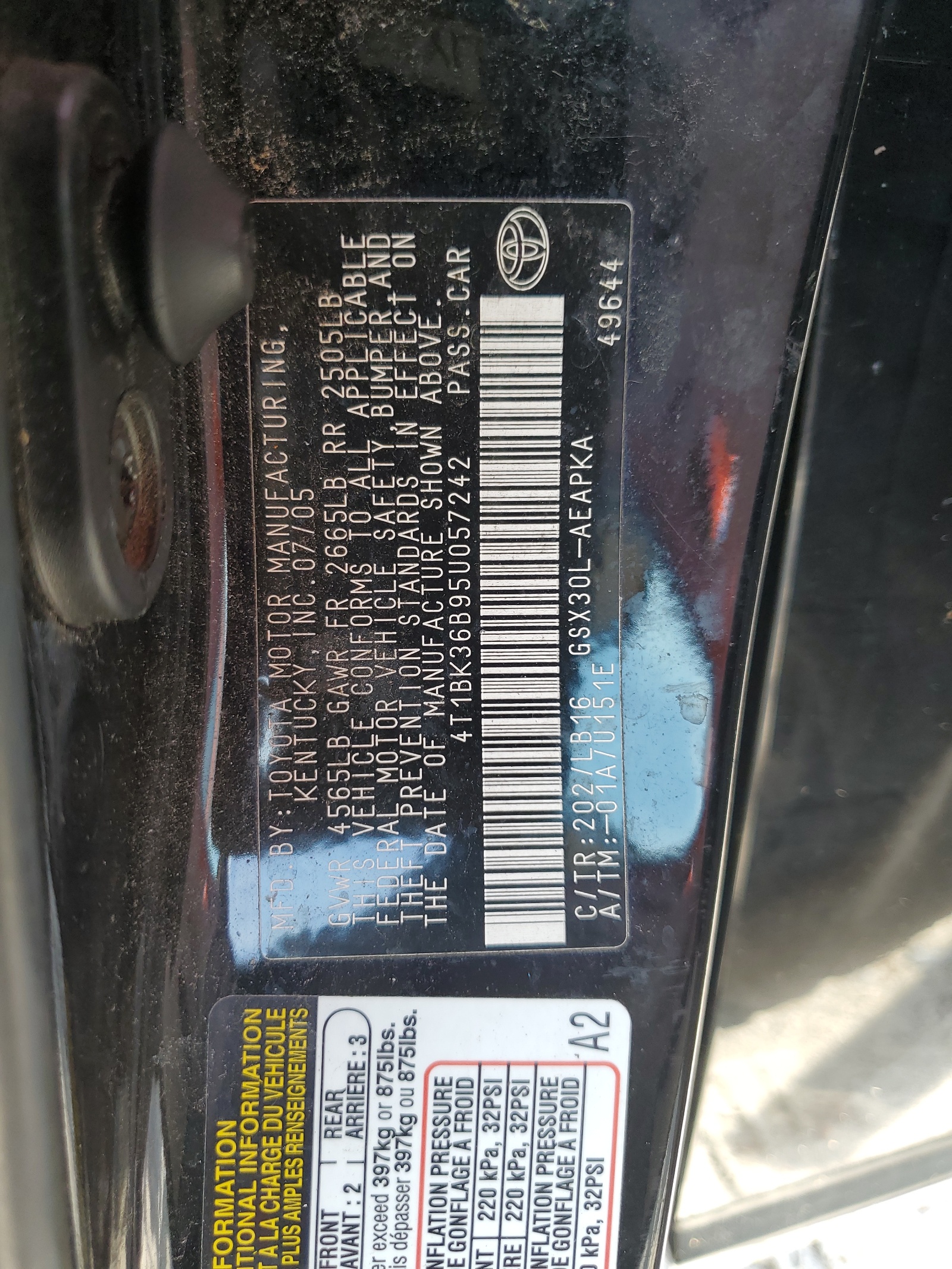 4T1BK36B95U057242 2005 Toyota Avalon Xl