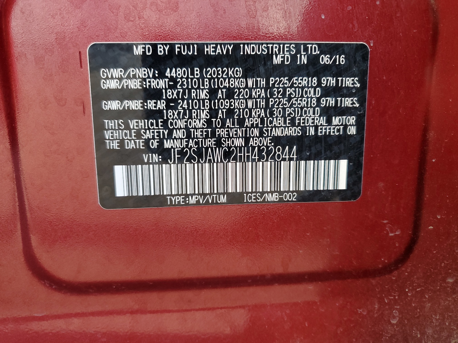 JF2SJAWC2HH432844 2017 Subaru Forester 2.5I Touring