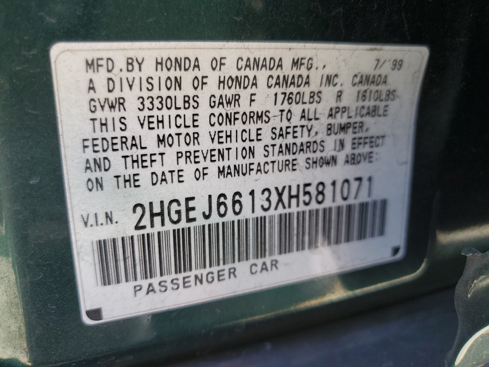 2HGEJ6613XH581071 1999 Honda Civic Base