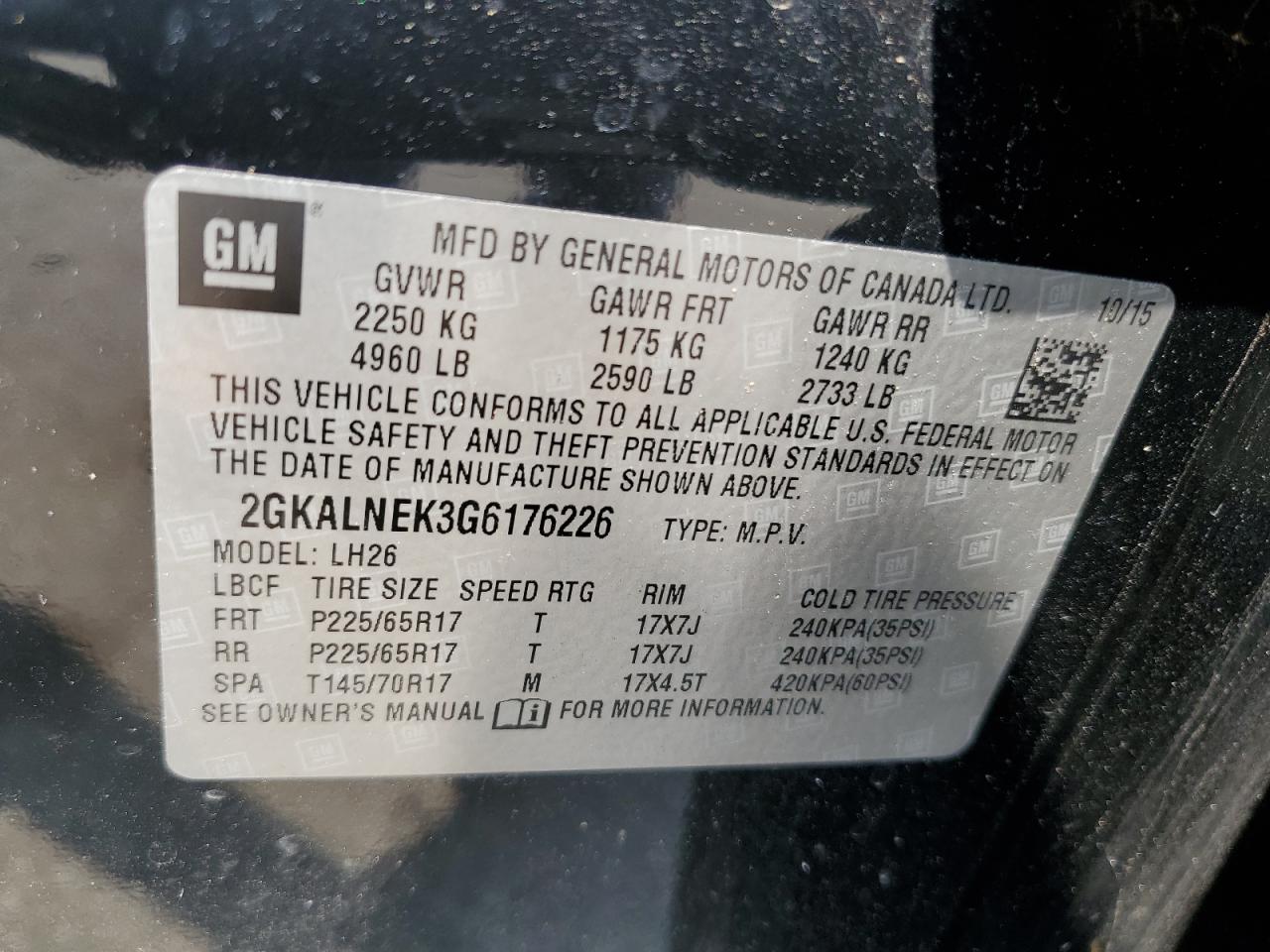 2GKALNEK3G6176226 2016 GMC Terrain Sle