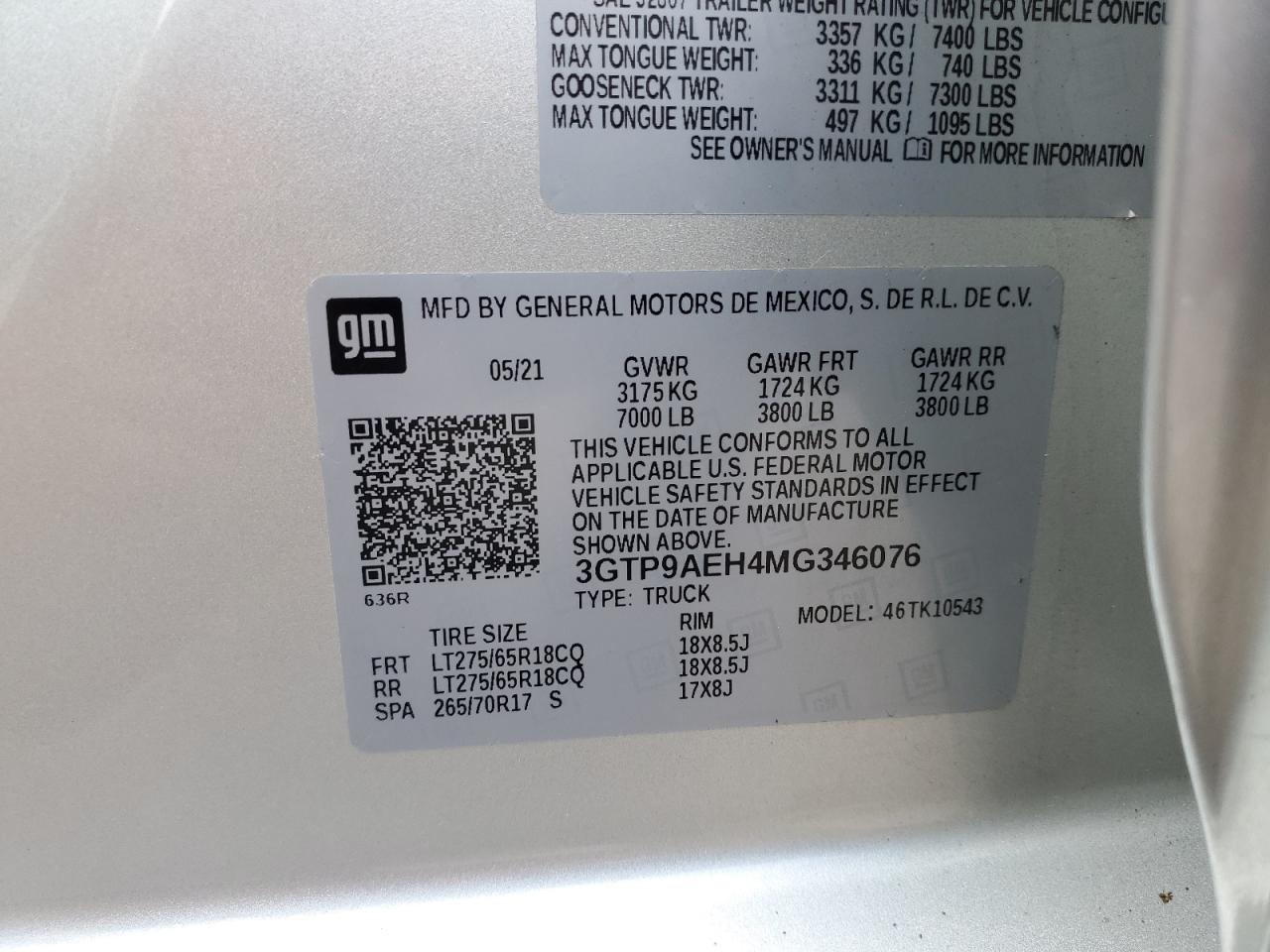 2021 GMC Sierra K1500 VIN: 3GTP9AEH4MG346076 Lot: 68614884