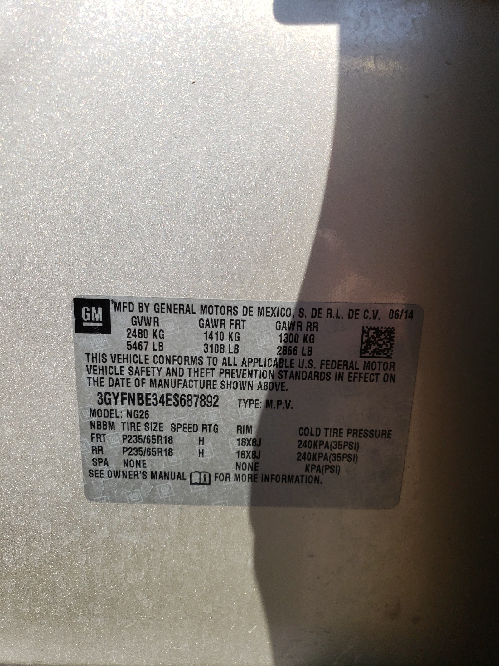 3GYFNBE34ES687892 2014 Cadillac Srx Luxury Collection