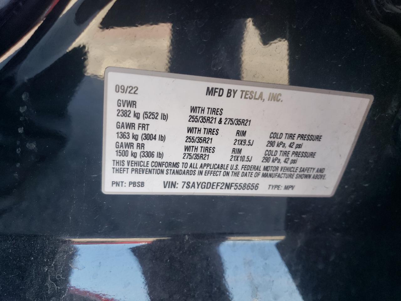 7SAYGDEF2NF558656 2022 Tesla Model Y