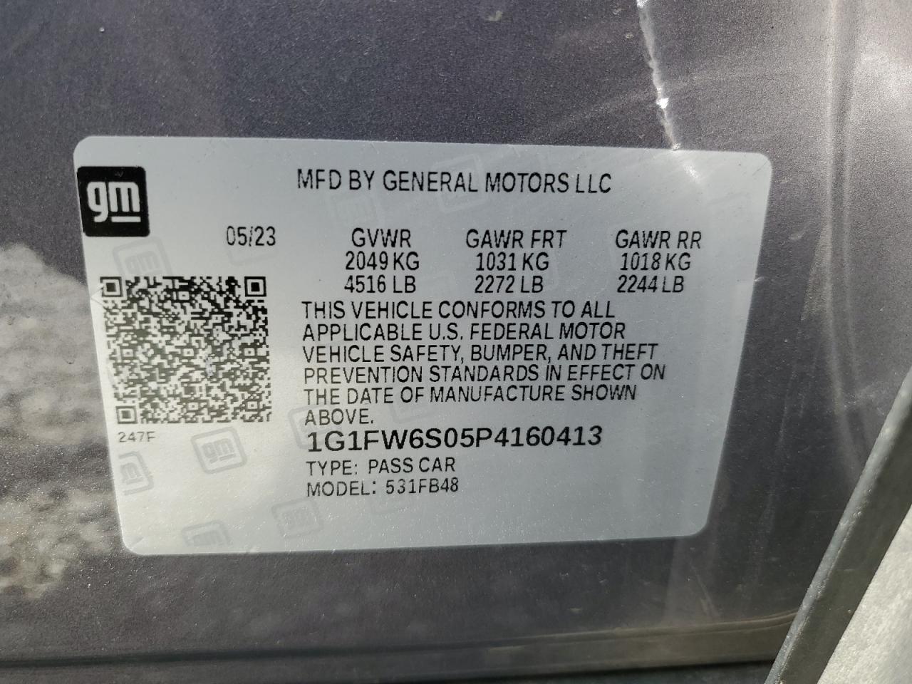 2023 Chevrolet Bolt Ev 1Lt VIN: 1G1FW6S05P4160413 Lot: 64645794