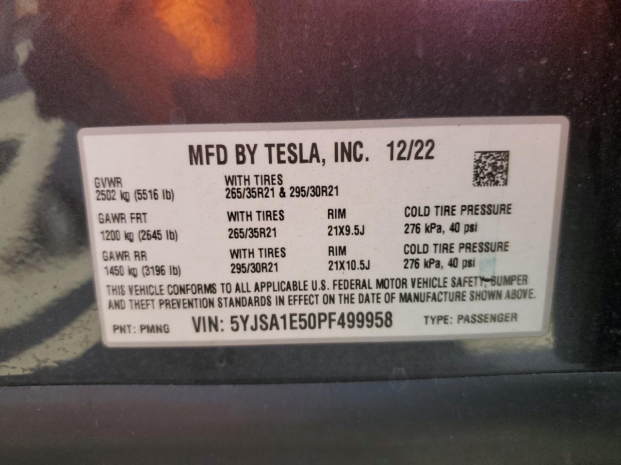 5YJSA1E50PF499958 2023 Tesla Model S