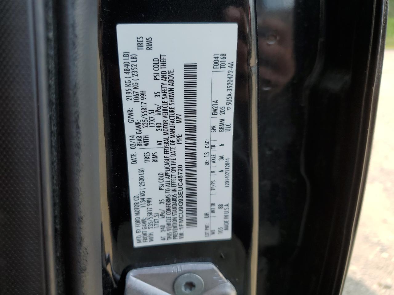 2014 Ford Escape Se VIN: 1FMCU9G93EUC48720 Lot: 67182874