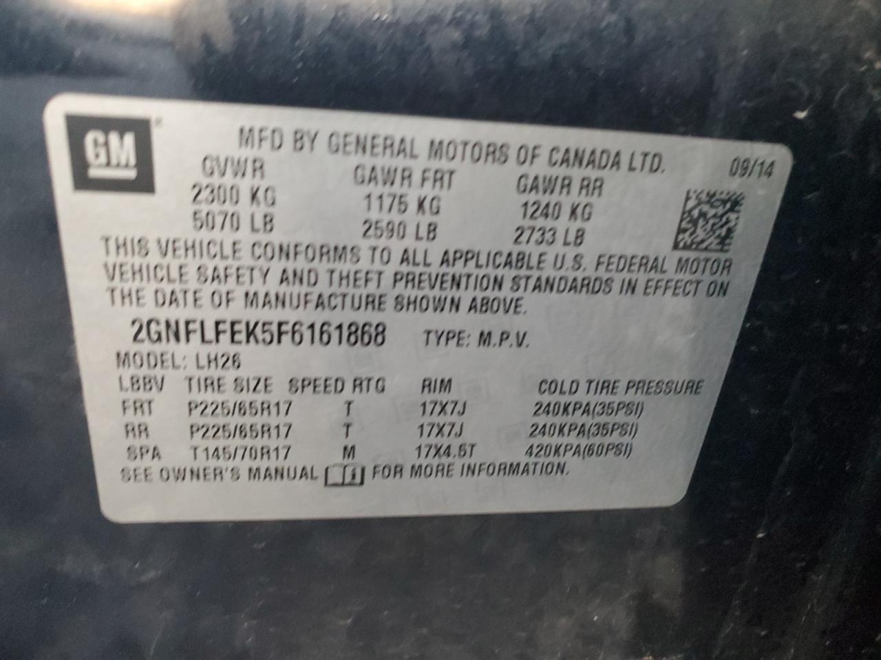 2GNFLFEK5F6161868 2015 Chevrolet Equinox Lt