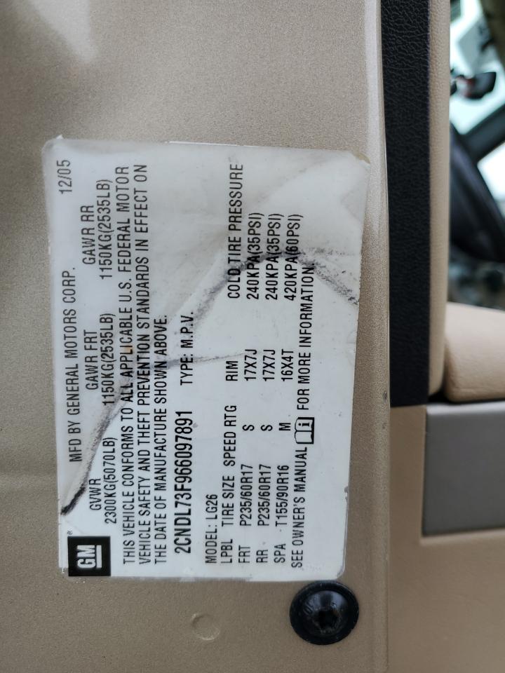 2006 Chevrolet Equinox Lt VIN: 2CNDL73F966097891 Lot: 65998544