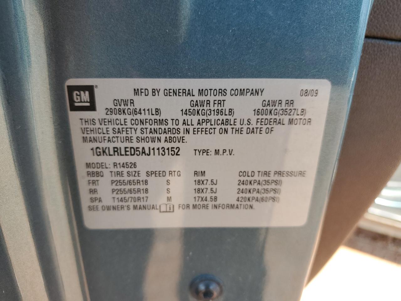 2010 GMC Acadia Sle VIN: 1GKLRLED5AJ113152 Lot: 66787784