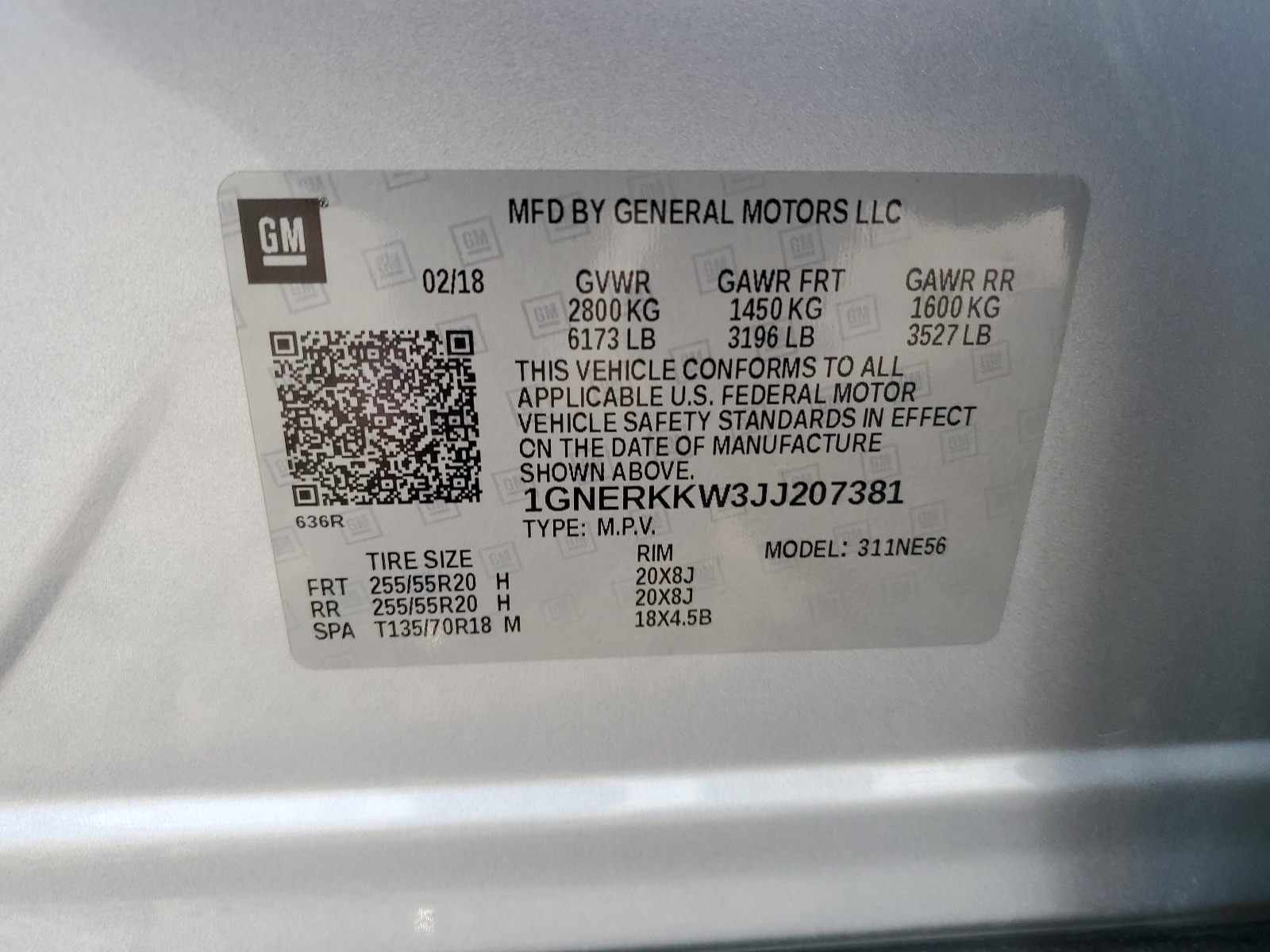 1GNERKKW3JJ207381 2018 Chevrolet Traverse Premier