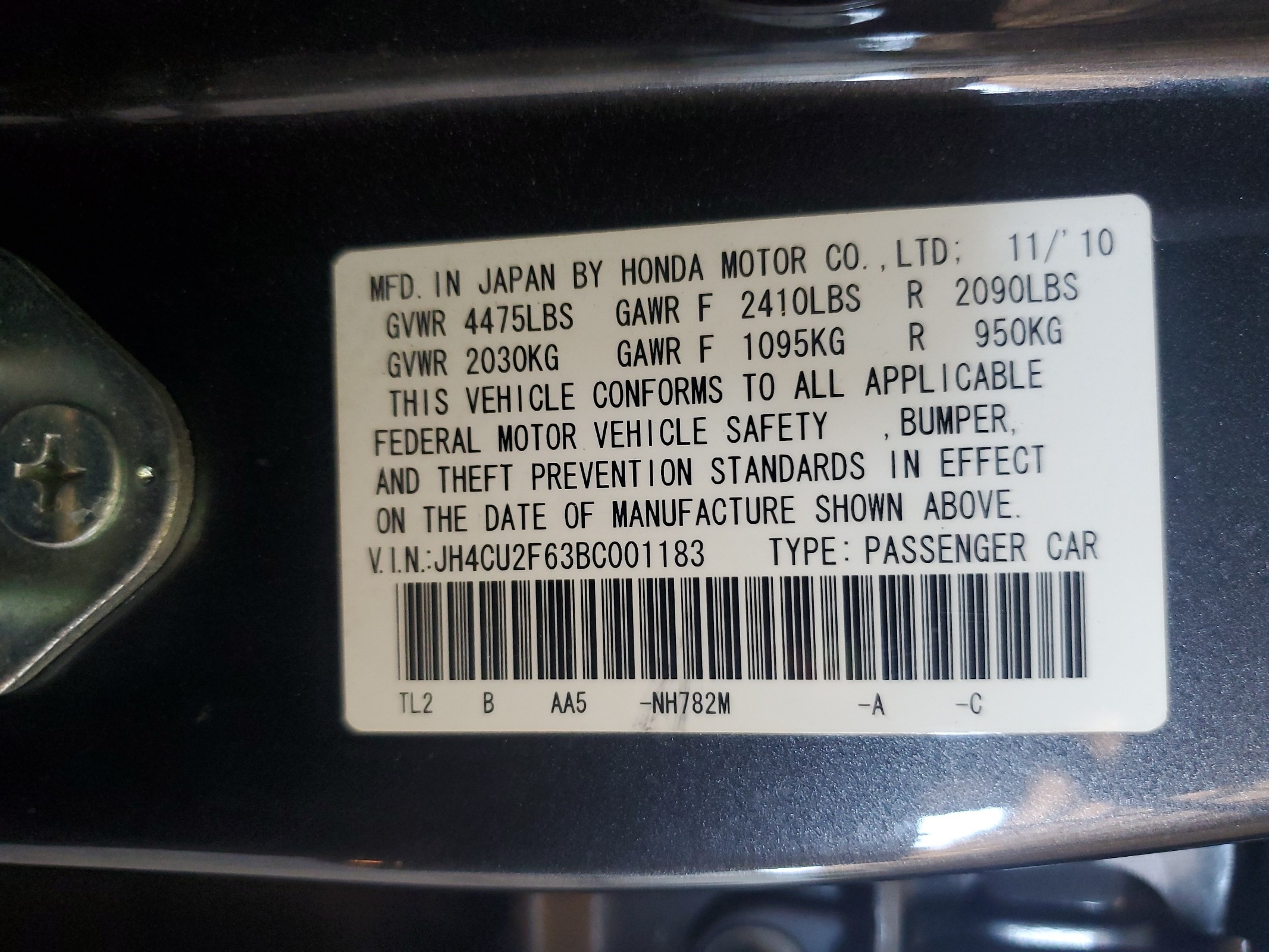 JH4CU2F63BC001183 2011 Acura Tsx