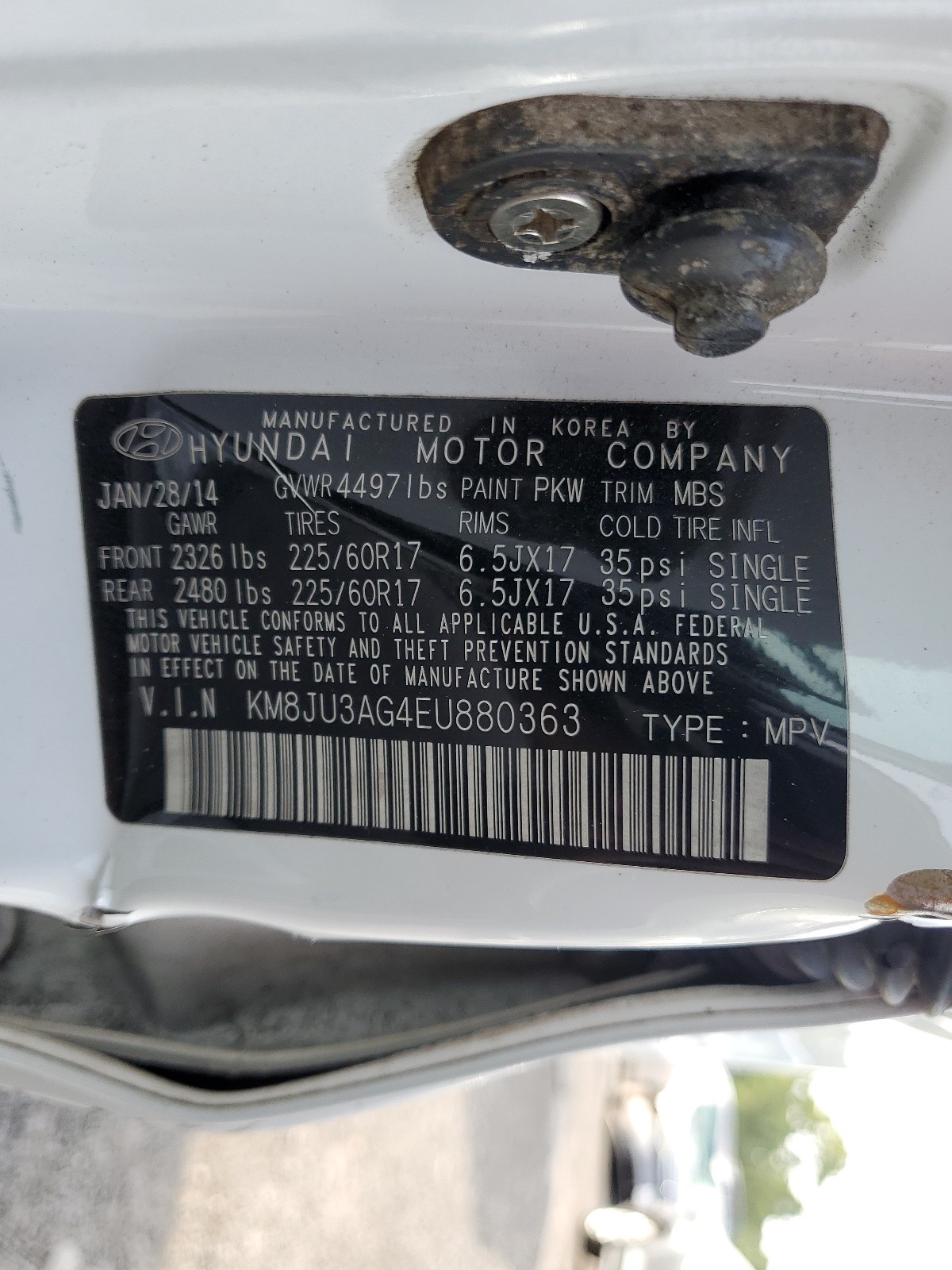 KM8JU3AG4EU880363 2014 Hyundai Tucson Gls