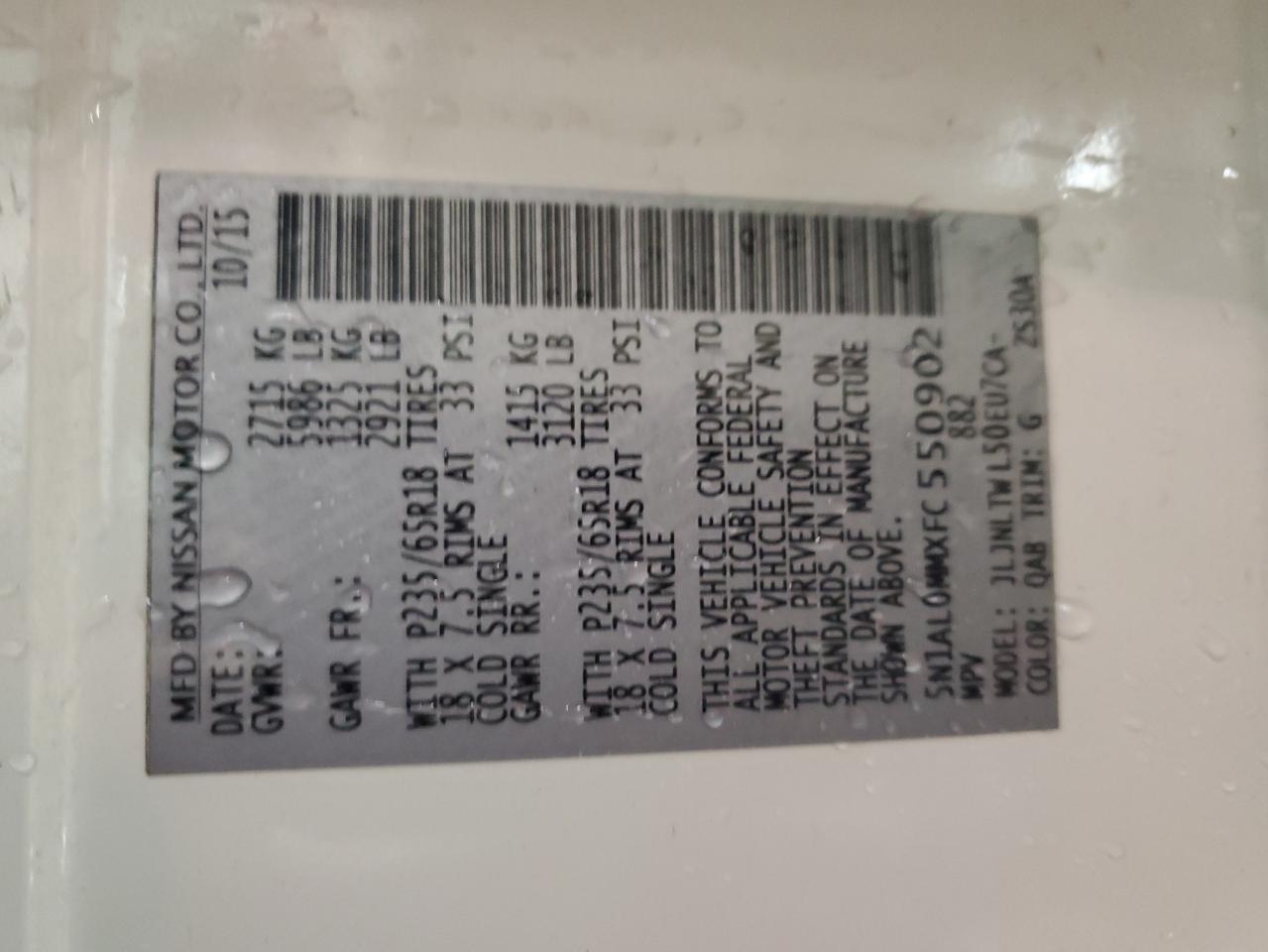 2015 Infiniti Qx60 VIN: 5N1AL0MMXFC550902 Lot: 68542074