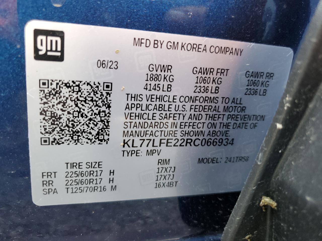 2024 Chevrolet Trax Ls VIN: KL77LFE22RC066934 Lot: 66553014